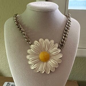Floral Daisy Necklace with Silver Chain